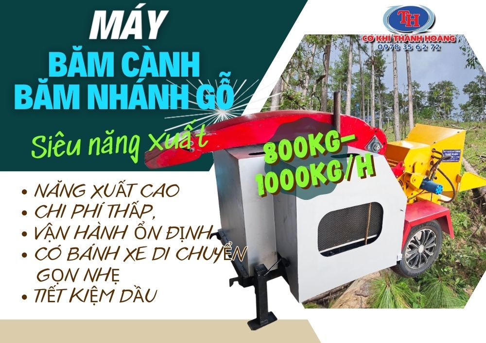 Máy băm nghiền cành lá cây di dộng chế tạo máy Thanh Hoàng